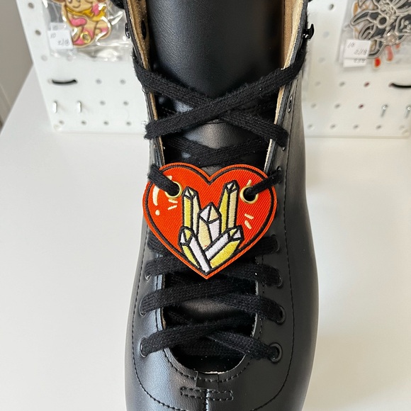 Orange crystals heart embroidered patch  Roller Skates shoelace patch shoe charm - Picture 3 of 8